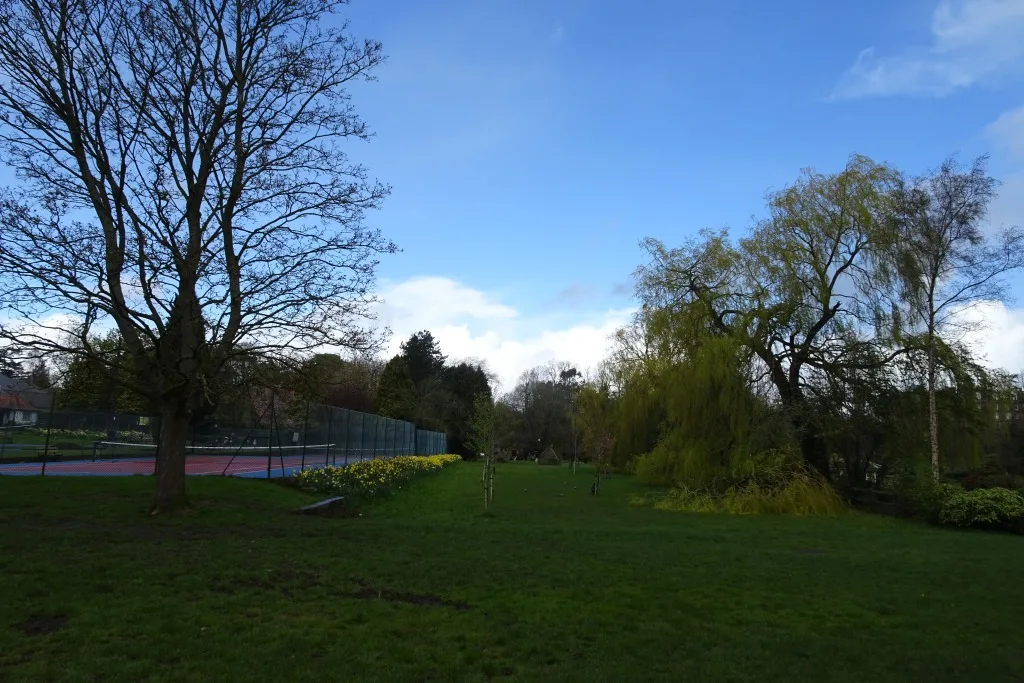 The tennis courts in Valley Gardens, Harrogate, in April 2026. The Ice Pavilion is built on the upper courts for Christmas