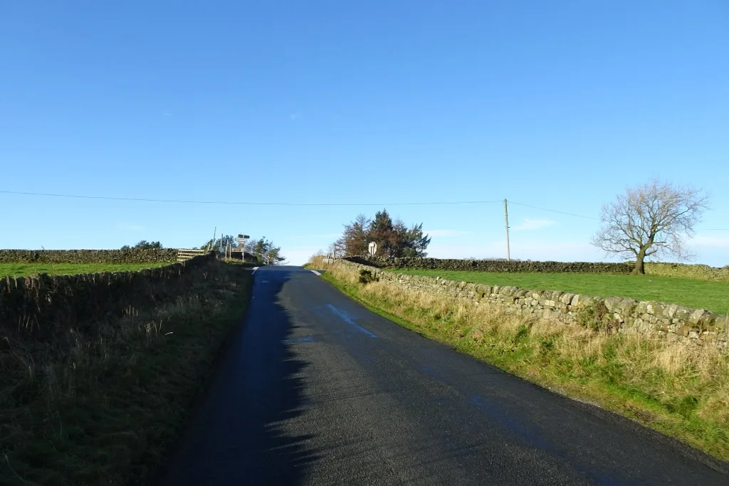 The lane approaching the Hartwith Bank crossroads above Summerbridge, in the stretch covered by one of the three gritting requests